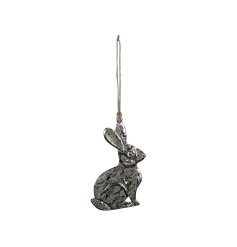 A silver Easter hanging decoration with a jute string hanger.