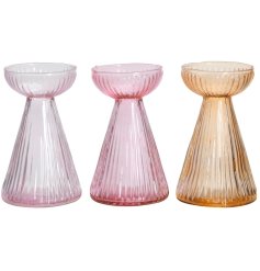 A delightful assortment of 3 Hyacinth vases in a ribbed design. 