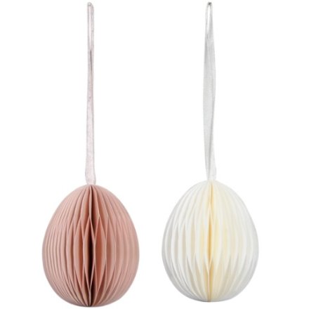 Pink & White Paper Egg Hanger, 10cm