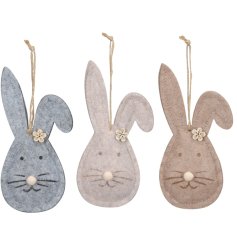 Assorted fabric rabbit hangers are perfect for adding a boho vibe to any home decor this Easter. 