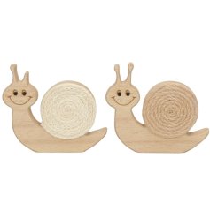 Wooden Snails with jute string shells are a unique addition to any home.