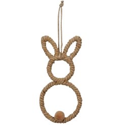 A cute boho style bunny decoration with a pom pom detail tail.