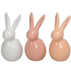 3 charming assorted rabbits finished with a simple glaze in pink an cream colours.