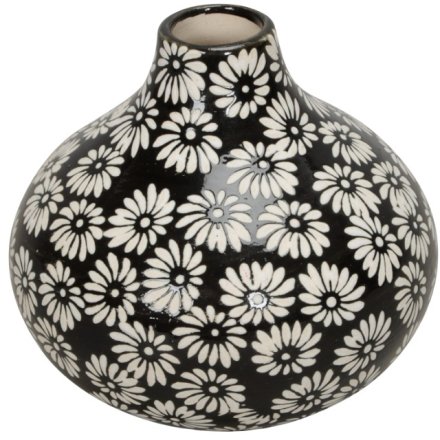 9cm, Black & White Round Daisy Vase