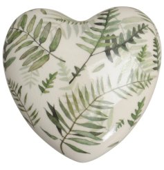 A charming heart ornament with a Fern pattern, finished with a glaze.