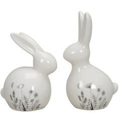 Whimsical Ceramic Bunnies w/ Floral Decal