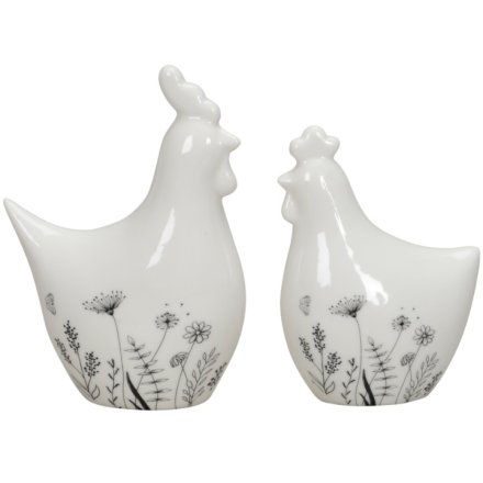2A Chicken & Rooster Floral Ornament, 11cm