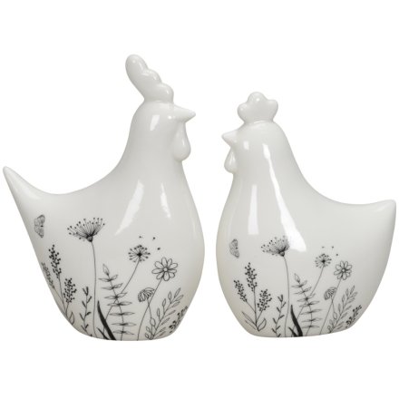 Ceramic Chickens w/ Floral Design 2/a