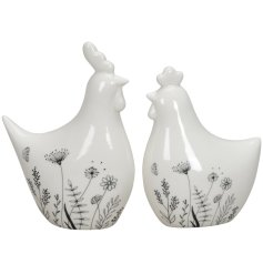 Ceramic Chickens w/ Floral Design 