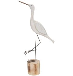A lovely tall heron ornament stood on a wooden stump finished in a white wash effect.