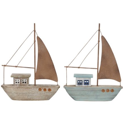 2A Wooden Sailing Boat Ornament, 17.5cm