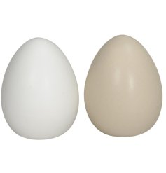 2 assorted simplistic egg ornaments in cream and white