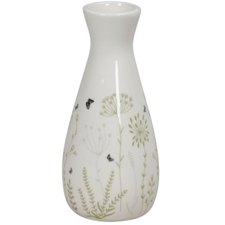 White & Floral Vase, 13cm