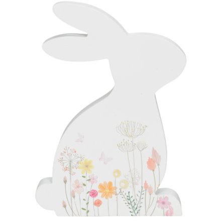Floral Wooden Rabbit, 24cm