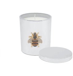 Add a touch of luxury to the home with this Silver candle finished with a golden jewel bee.