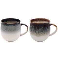 Stunning two-toned Reactive Glaze Mugs, unique finish adds character to your favorite beverages