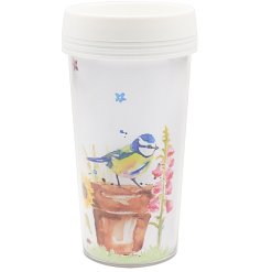 A reusable travel mug from the Garden Birds range.