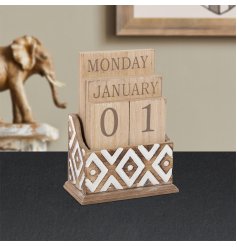 A stylish wood calendar keeps you organized with its simple, elegant design.