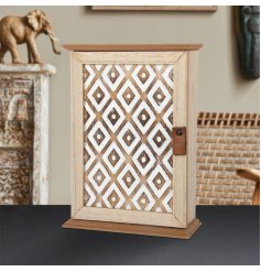 Wooden Key Cabinet with a Carved White Diamond Door