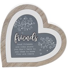 A lovely 3D heart shaped wooden plaque with a sweet quote about friendship printed on the front.
