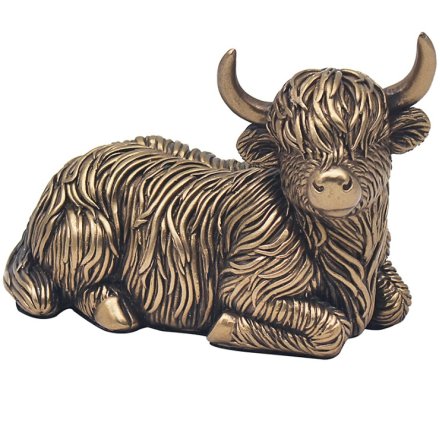 Lying Bronze Highland Cow, 12.5cm