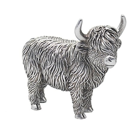 Standing Silver Highland Cow, 12.5cm