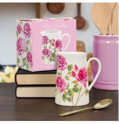 A lovely jug to style in the home. Featuring a garden rose design in different pink and green tones.