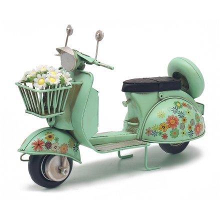 28cm, Vintage Teal Scooter with Floral Decals