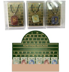 Semi precious gemstones engraved with the 24 symbols of the runic alphabet.