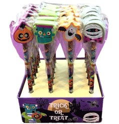 4 assorted pencils with ghoulish Halloween toppers, a great party bag toy