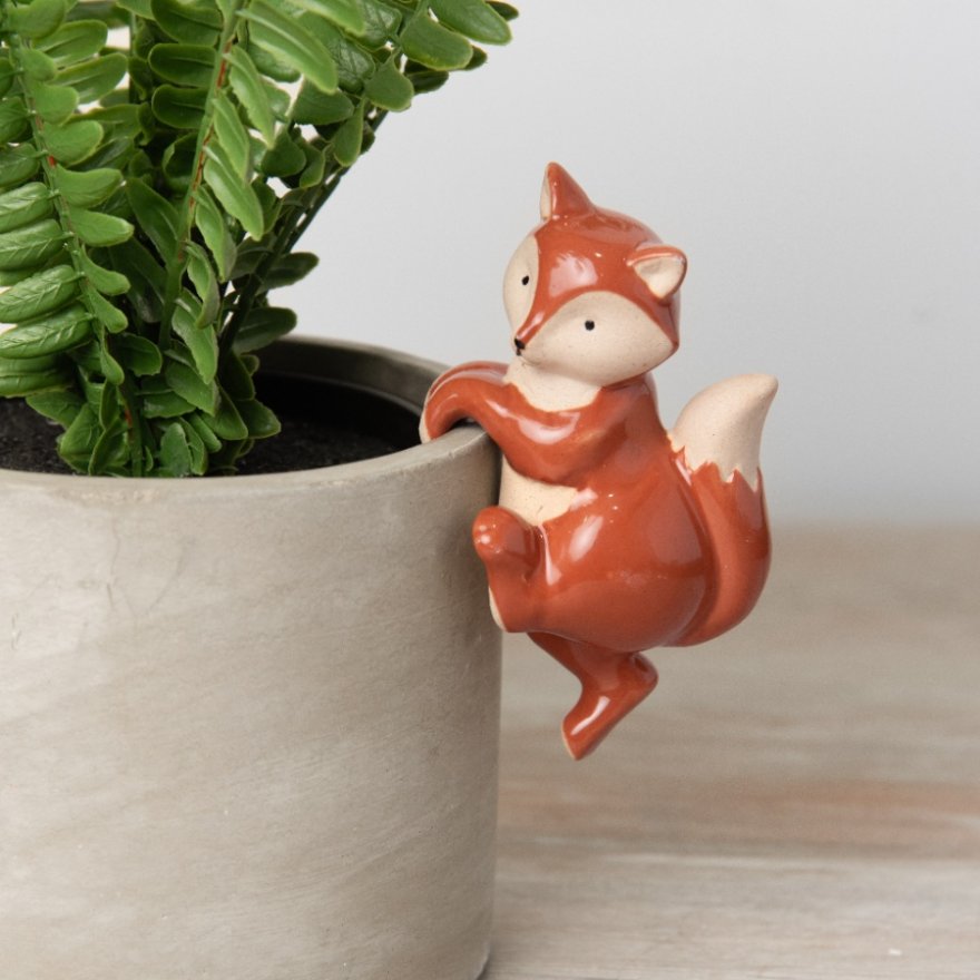 Fox Flower Pot Hanger in Brown, 11cm