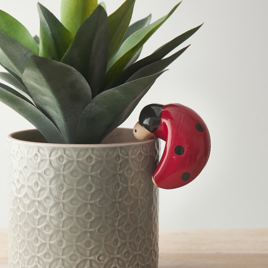 A simple yet charming plant pot hanger in a ladybird design. Its vibrant colours definitely add some wow to the ornament