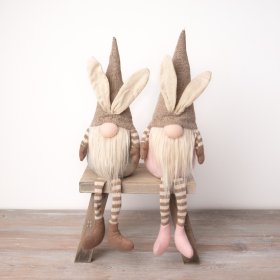 Hop into Spring with this assortment of charming and unique natural and pink gonk decorations with bunny ears.