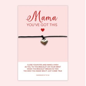 Something to make the mums smile, a little heart bracelet tied to a pink supportive card.