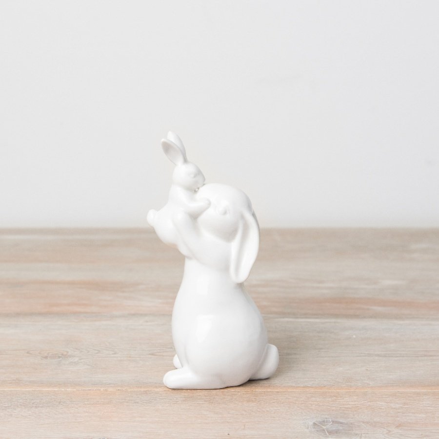 An adorable bunny ornament featuring two bunnies embracing. 