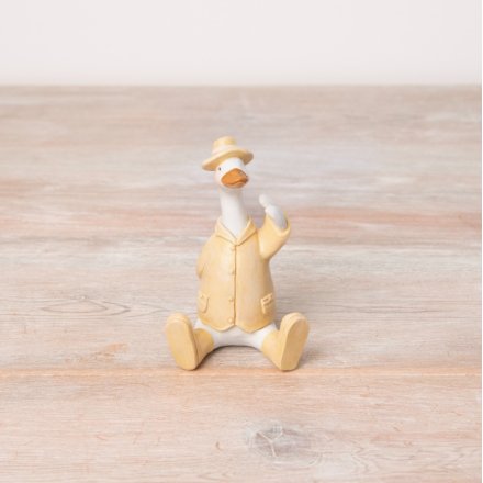 Introducing our yellow duck figure with wellies, raincoat and hat. A charming and unique seasonal gift item and interior