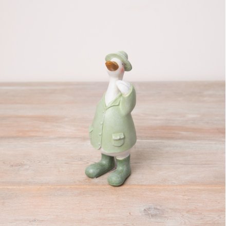 Green Standing Duck Figure, 13cm
