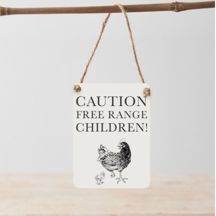 9cm, Caution Free Range Children Mini Metal Sign