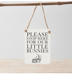 Easter Please Stop Here For Our Little Bunnies Mini Metal Sign