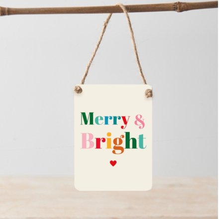 Merry & Bright Mini Metal Sign 9cm