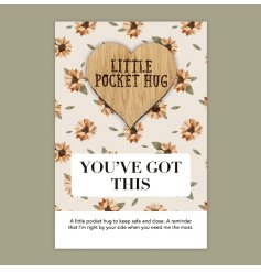 You've got this! A heart shaped oak token presented on a beautiful sunflower themed backing card.