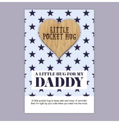 A Little hug for my daddy! Displayed on a blue star print supportive card. 
