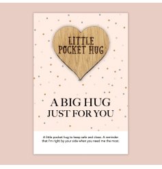 A big hug just for you! Presented on a polkadot card this heart shaped token would make a lovely little gift.