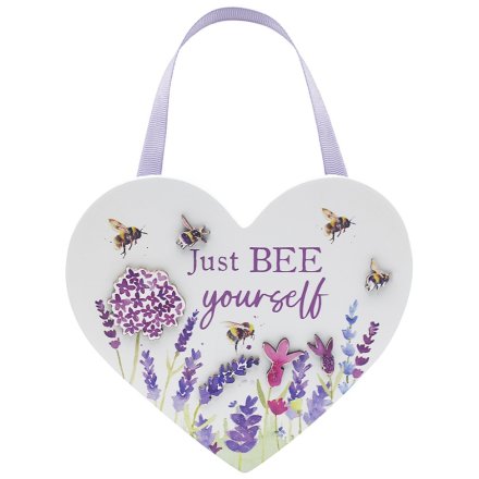 16cm Lavender & Bees Heart Plaque