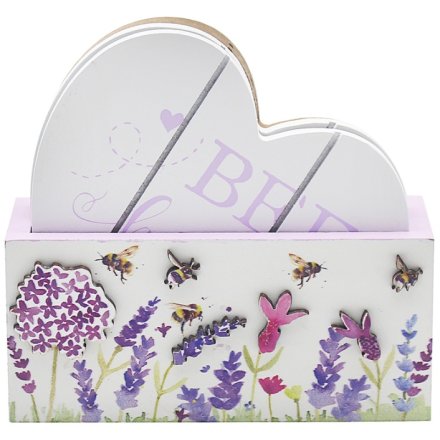 S/4 Lavender & Bees Coaster in Holder