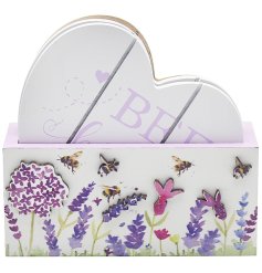  A lovely set of 4 purple and white coasters in a heart shape from the Lavenders and Bees range.