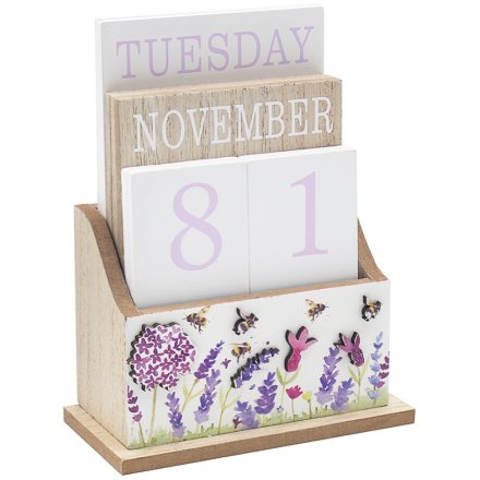 Wooden Calendar with Lavender & Bee Design, 16cm