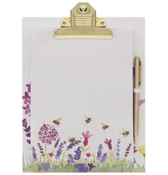 Stay organized and productive with this clipboard featuring a beautiful lavender and bee design
