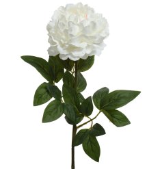 A single Peony flower and green stem. Style as a single in a bold vase or group together with other artificial flowers.