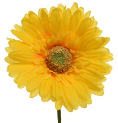 A bright yellow artificial Gerbera on a single stem.